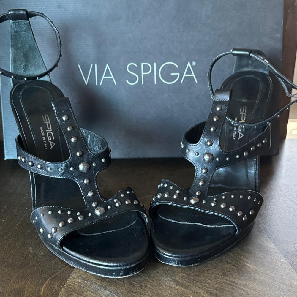 Via Spiga Black Studded Heels